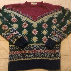 Pringle of Scotland Pattern Sweater XL 100% Wool VTG Tearney’ Palo Alto Burgundy